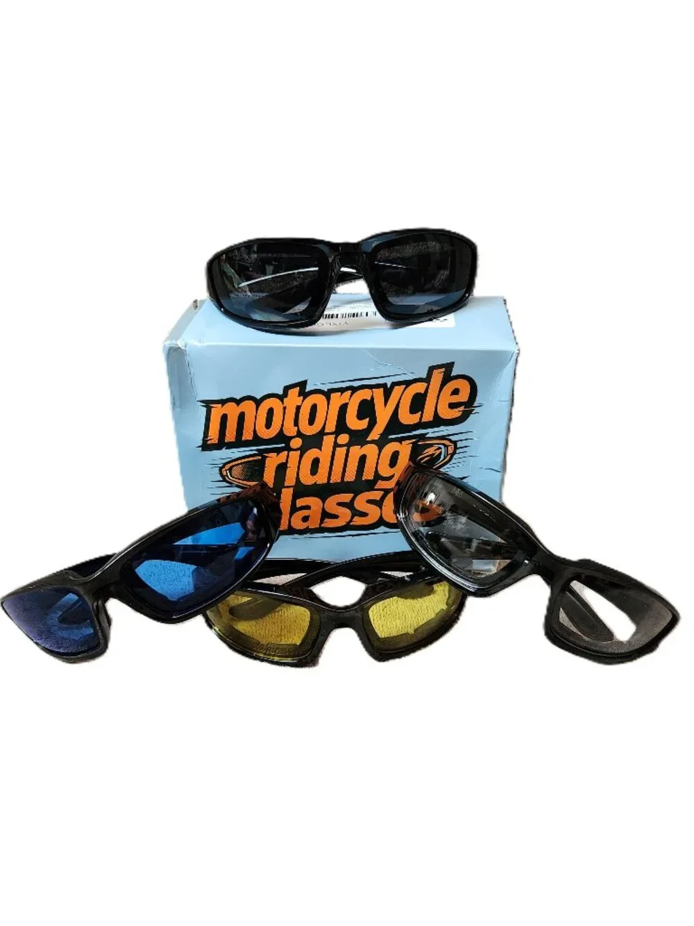 4 Pack Motorcycle Glasses Multi-Colored Padded Wrap-Around